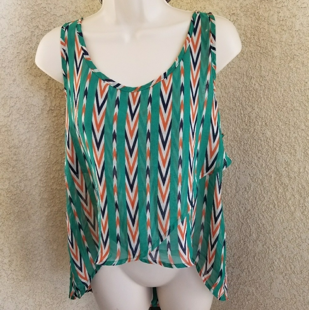 Toska sheer sleeveless flowy tank blouse sz Large